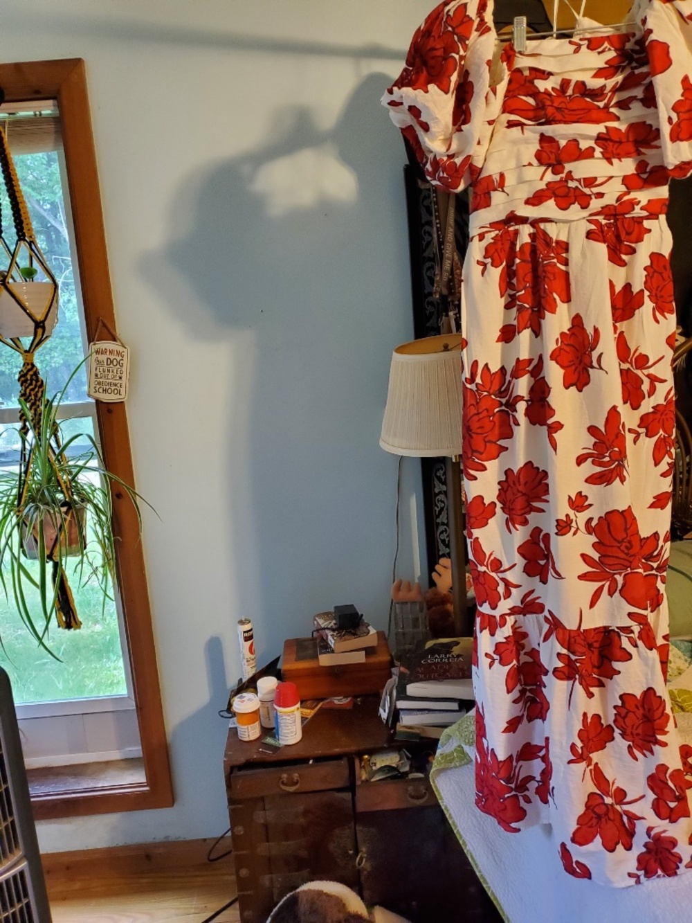 Abercrombie & Fitch White Maxi Dress with Red Floral Pattern